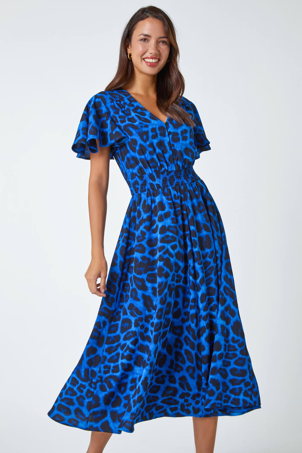 Leopard Print Midi Stretch Dress