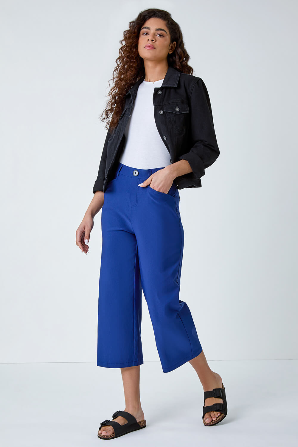 Midnight Blue Cropped Stretch Culotte, Image 2 of 5