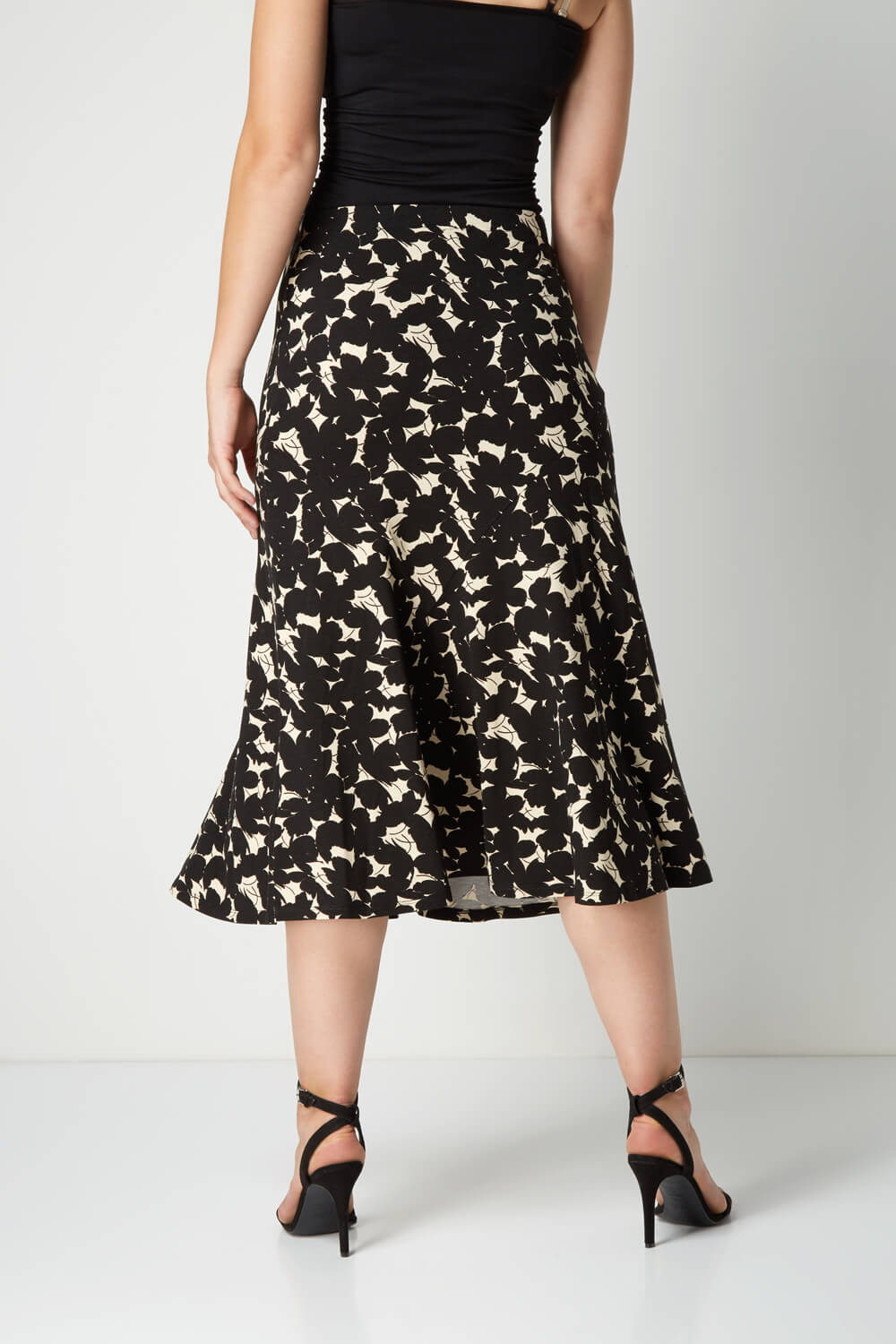 Floral Print Midi Skirt in Black - Roman Originals UK