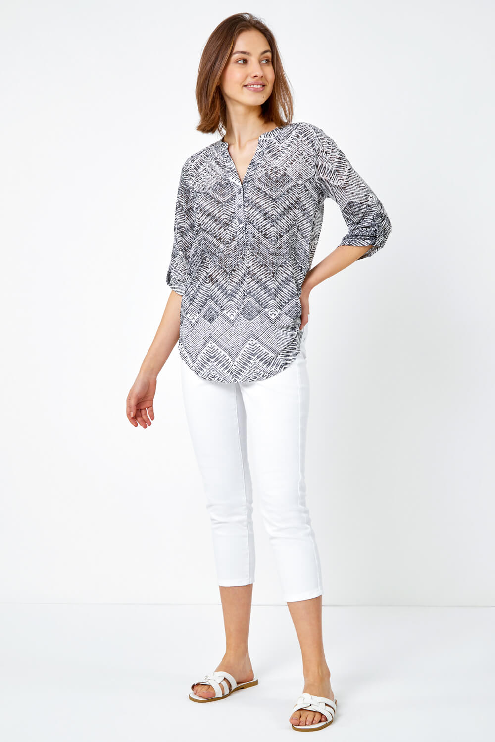 Black Textured Aztec Print Relaxed Shirt, Image 2 of 5