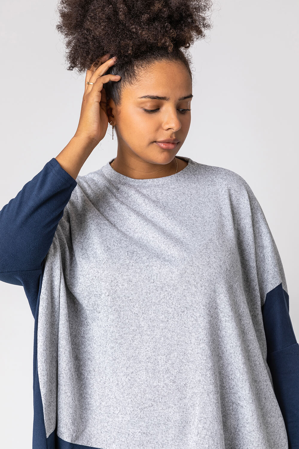 Grey Curve Colour Block Slouchy Top, Image 4 of 4