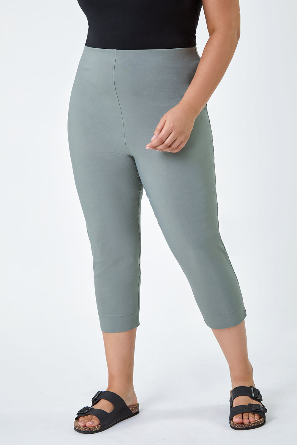 KHAKI Curve Cropped Stretch Trouser, Image 4 of 4