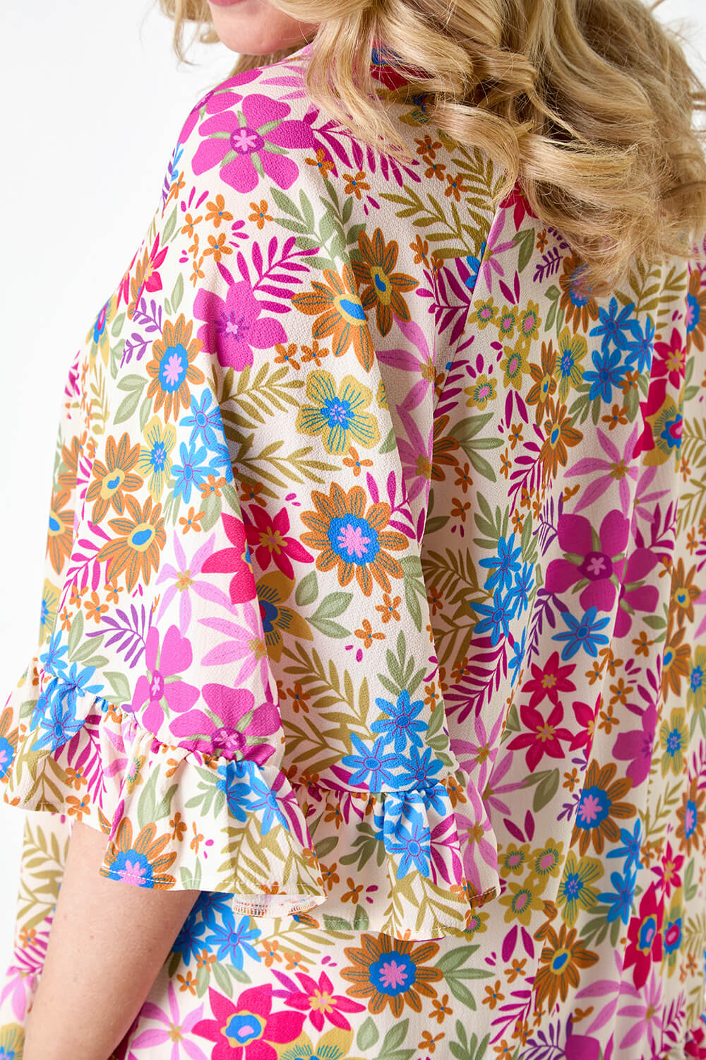 PINK Curve Floral Print Frill Detail Top, Image 5 of 5