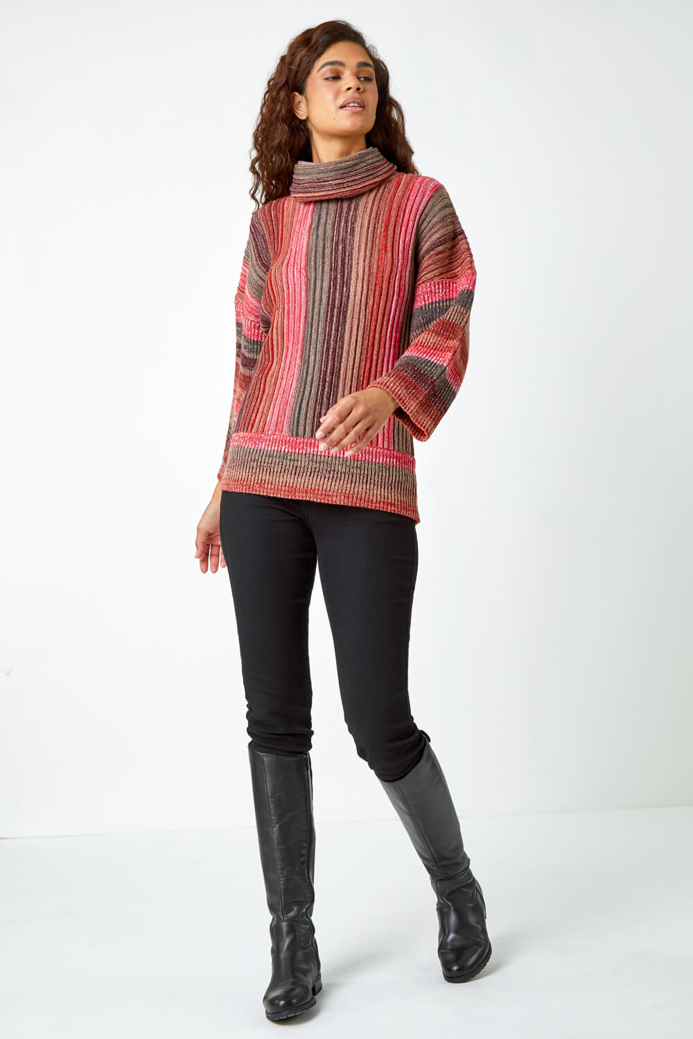 Rust Textured Roll Neck Ombre Knitted Jumper | Roman UK