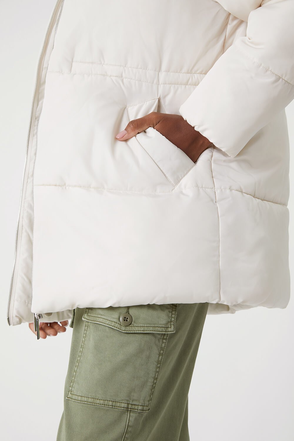 Ivory  Padded Hooded Mid Length Coat, Image 5 of 5