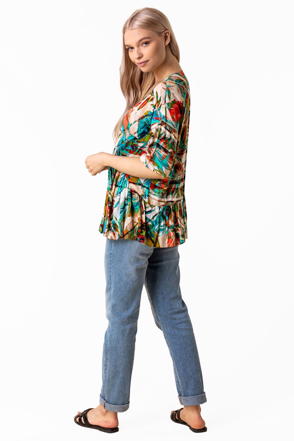 Multi  Tropical Print Tiered Top, Image 2 of 4