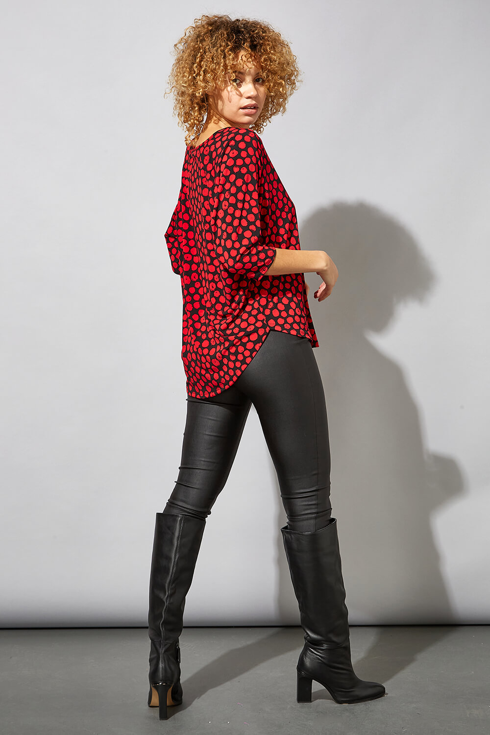 Red Spot Print Round Neck Tunic Top, Image 2 of 5