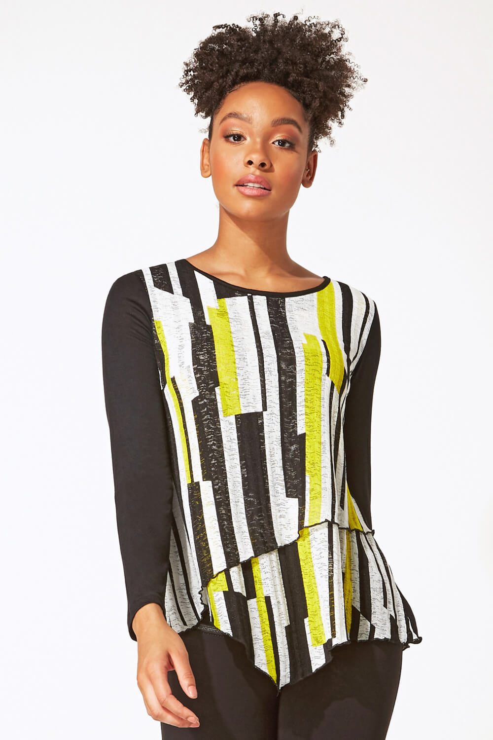 Double Layer Contrast Stripe Top in Lime - Roman Originals UK