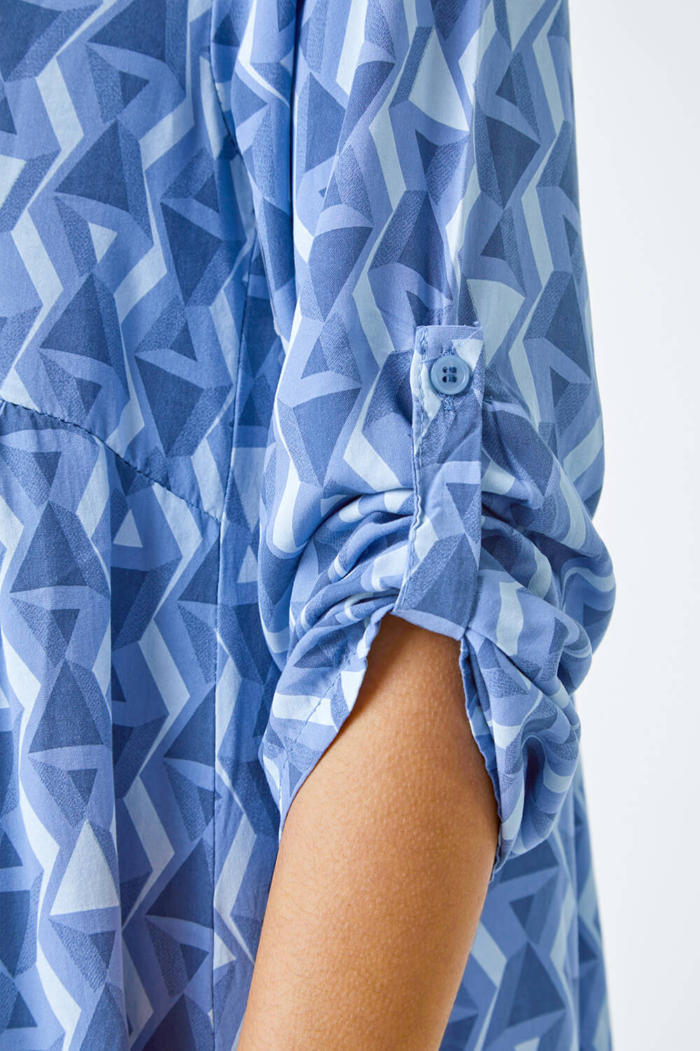 Blue Geometric Print Relaxed Smock Dress, Image 5 of 5