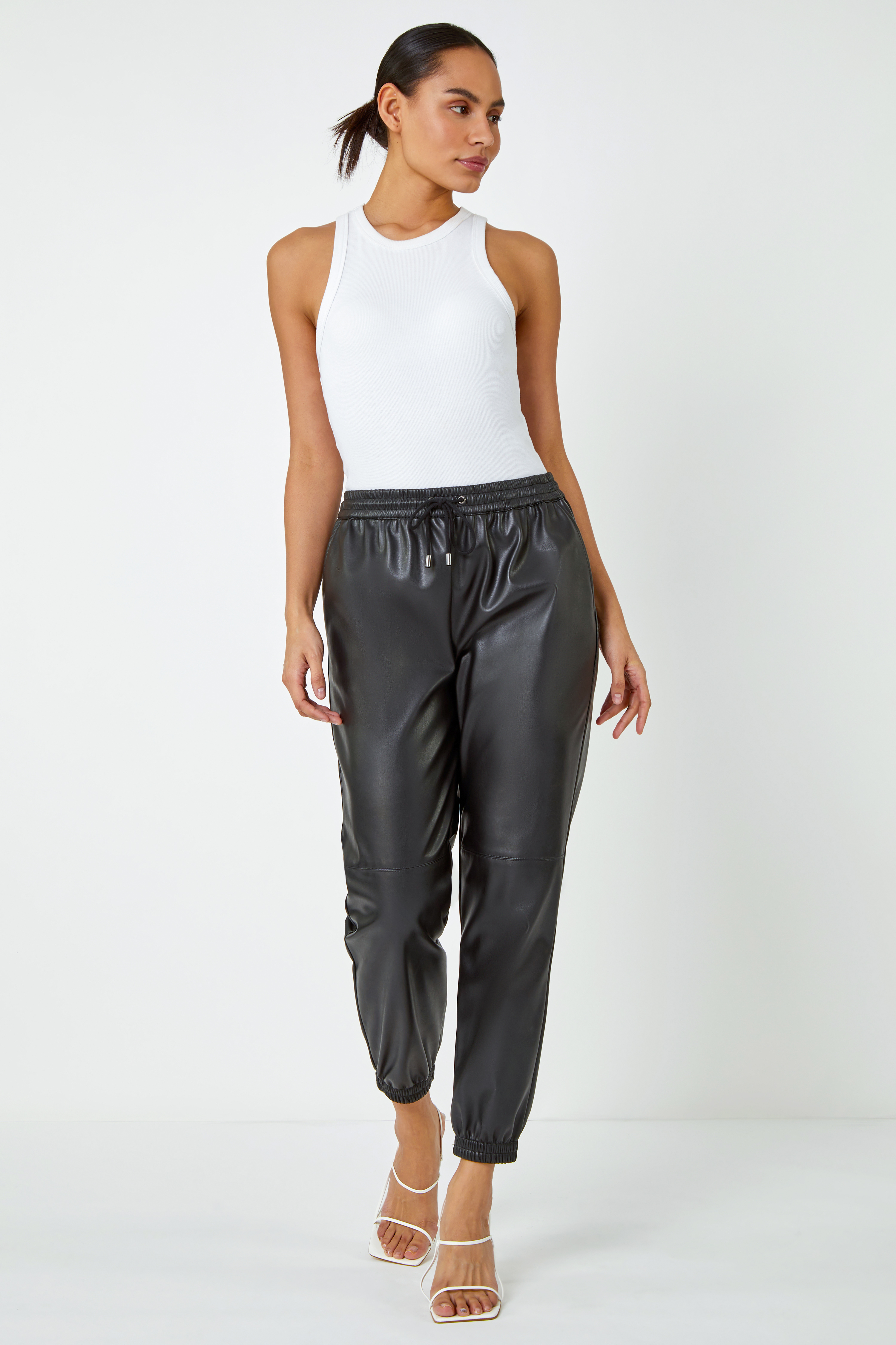 Faux Leather Cuffed Joggers 
