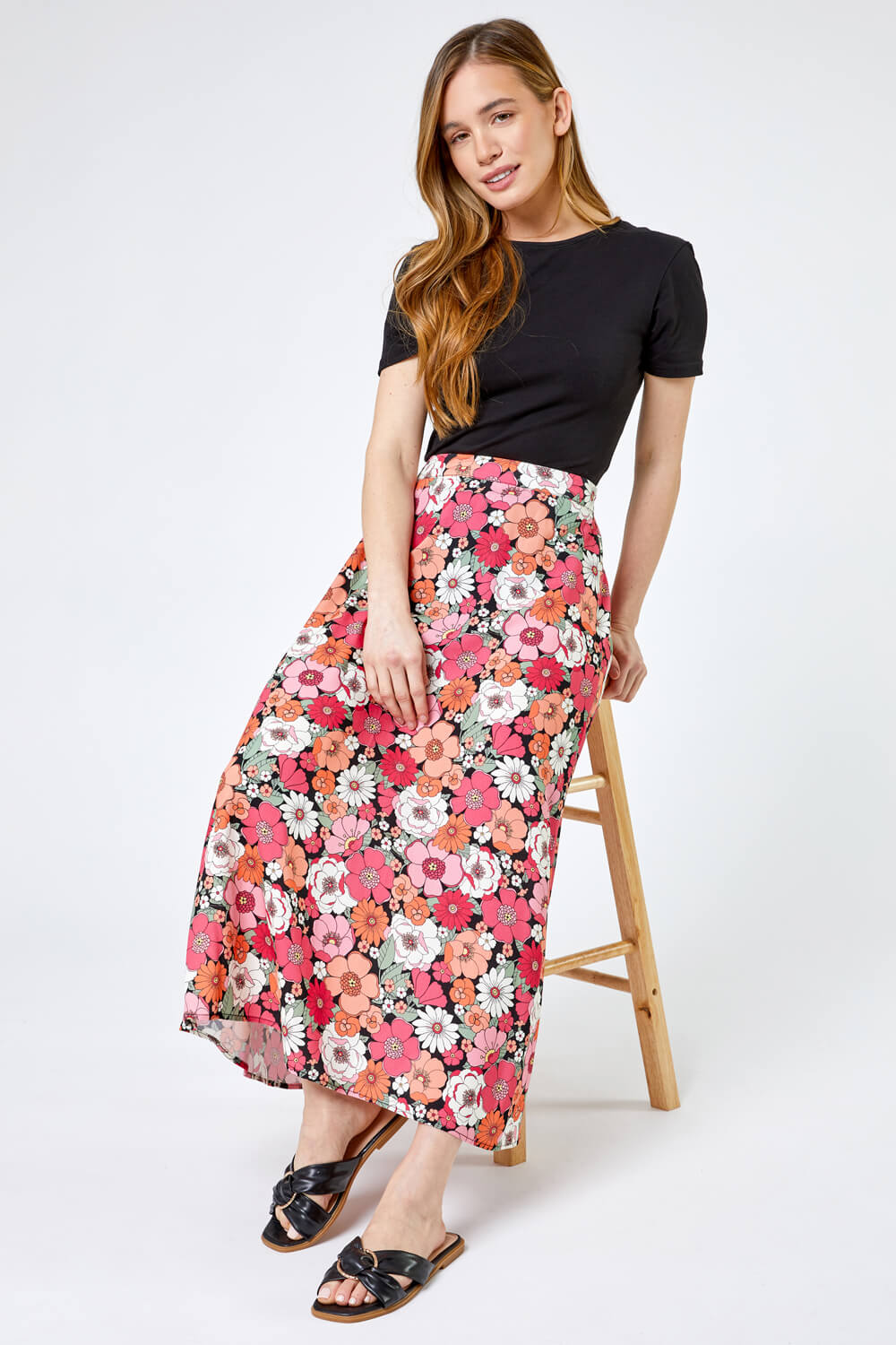 CORAL Petite Floral Print A-Line Skirt, Image 4 of 4