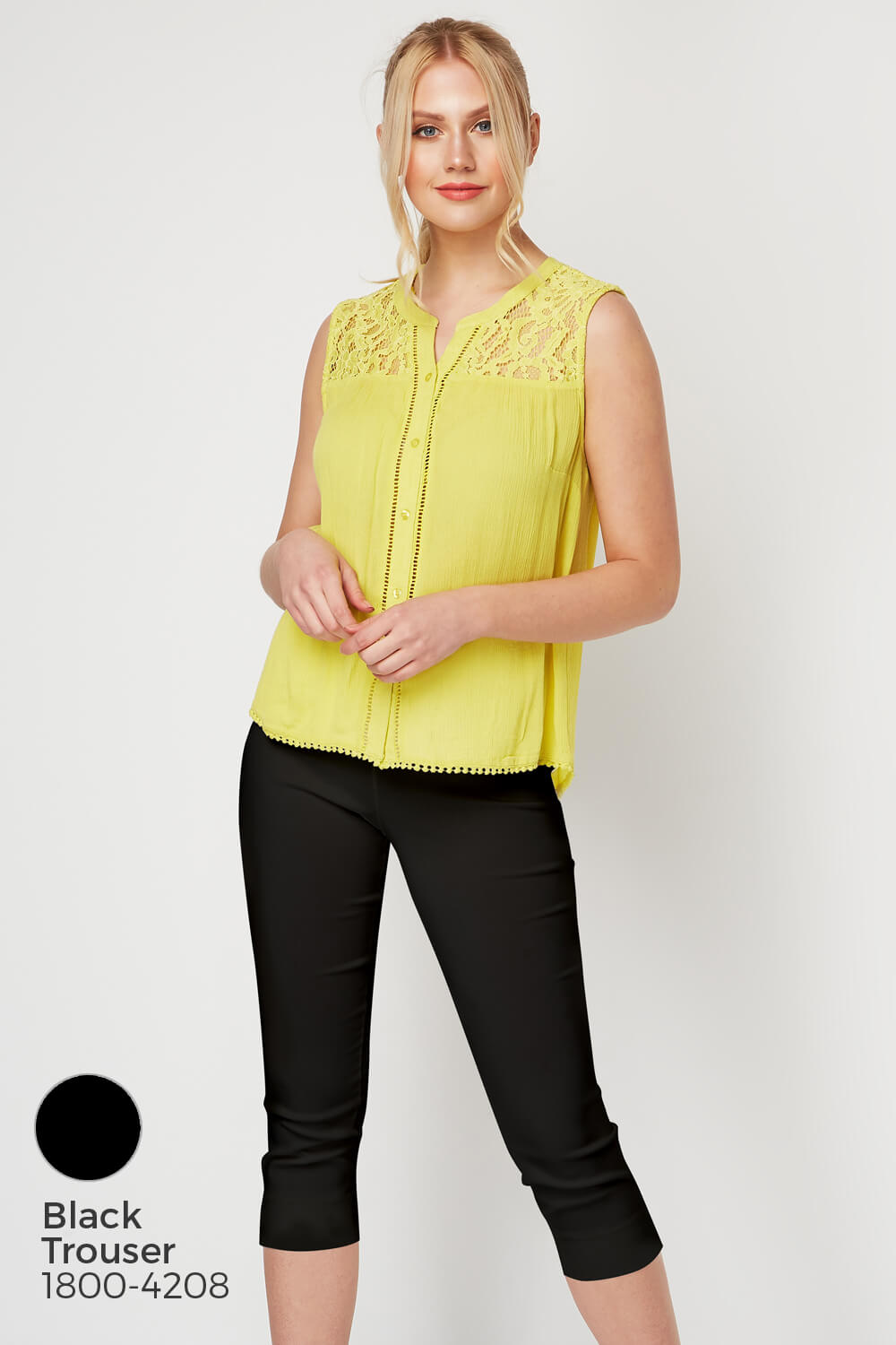 Lime Lace Insert Button Up Blouse, Image 5 of 8