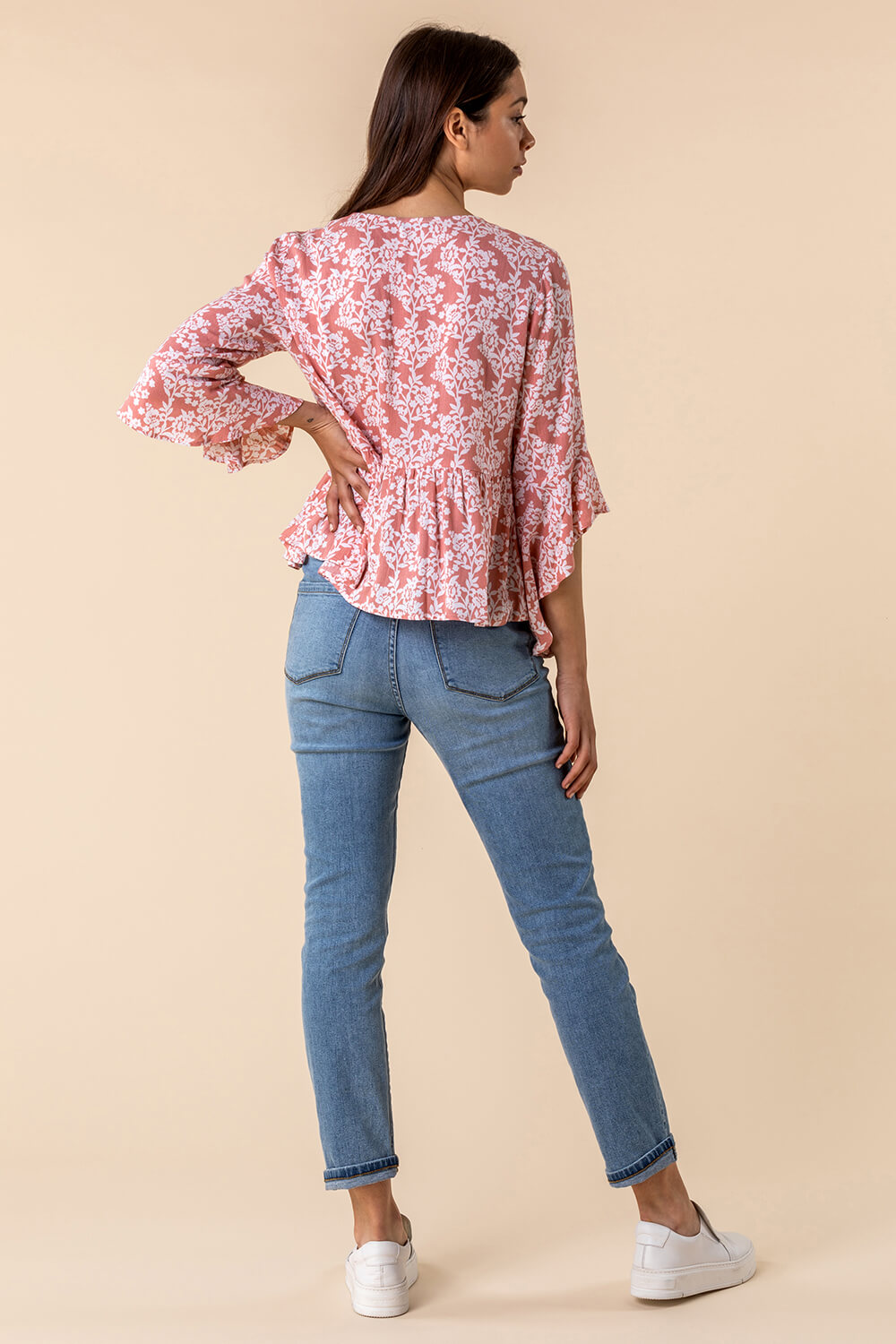 PINK Floral Print Frill Detail Blouse, Image 2 of 4