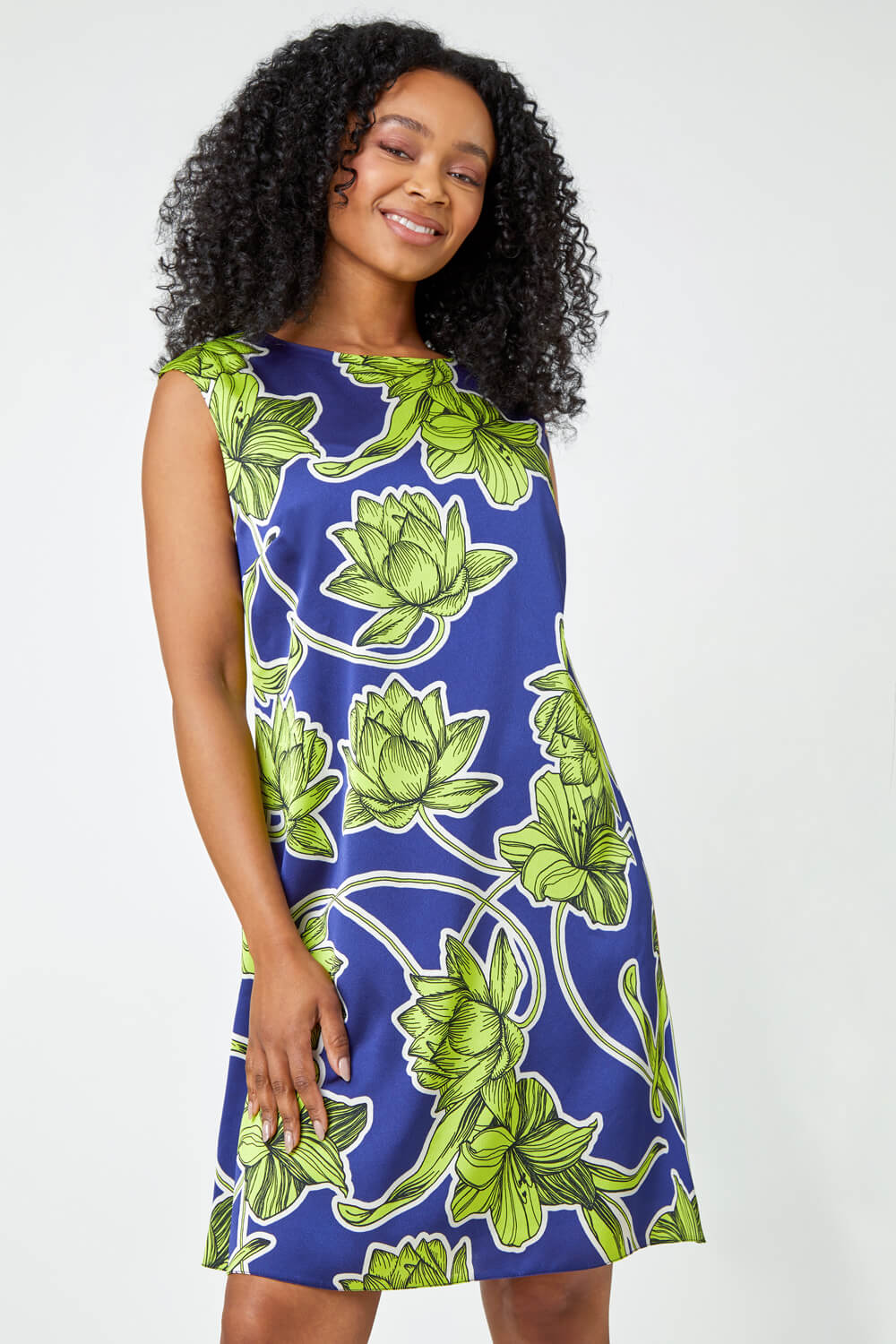 Lime Petite Floral Print Tunic Dress, Image 2 of 5