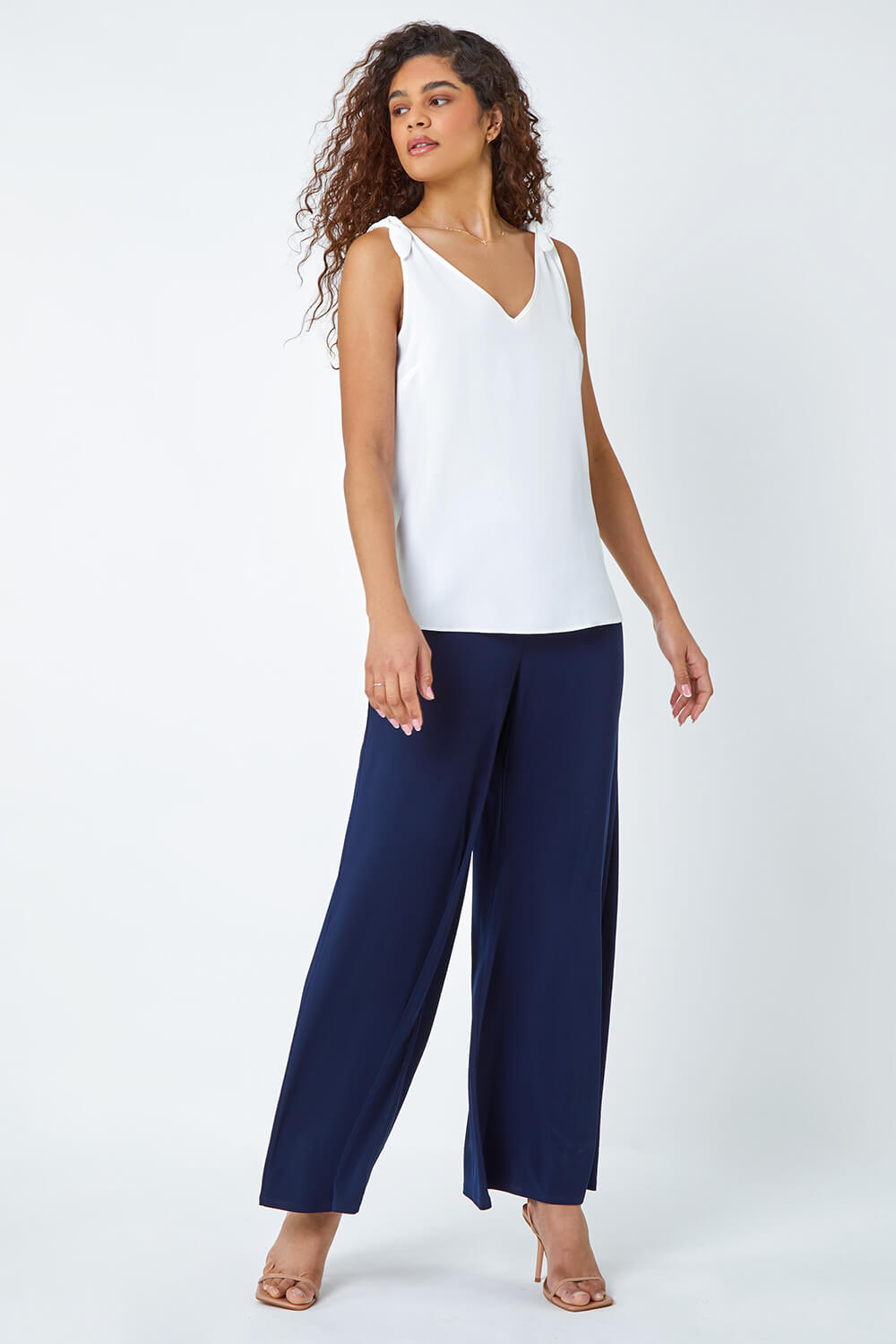Navy  Super Wide Leg Stretch Trouser, Image 2 of 5