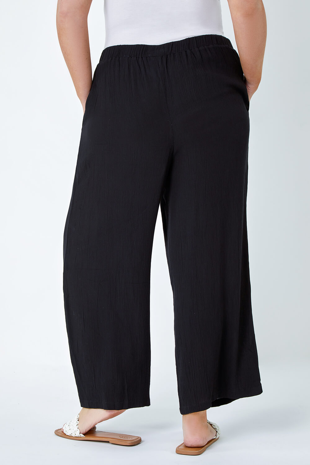 Black Curve Plain Crinkle Wide Leg Trousers, Image 3 of 5