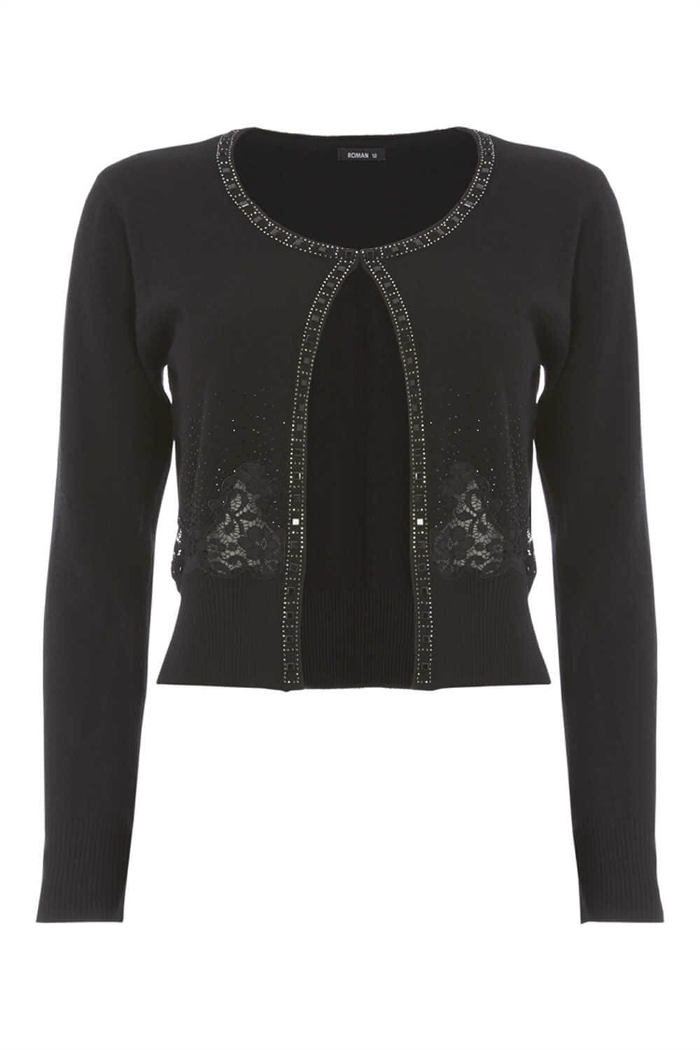Black Lace Embellished Cardigan, Image 4 of 4