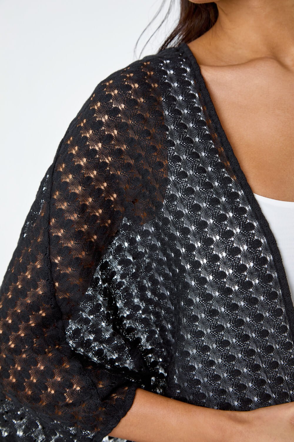 Black Textured Knit Cardigan Cover Up, Image 5 of 5