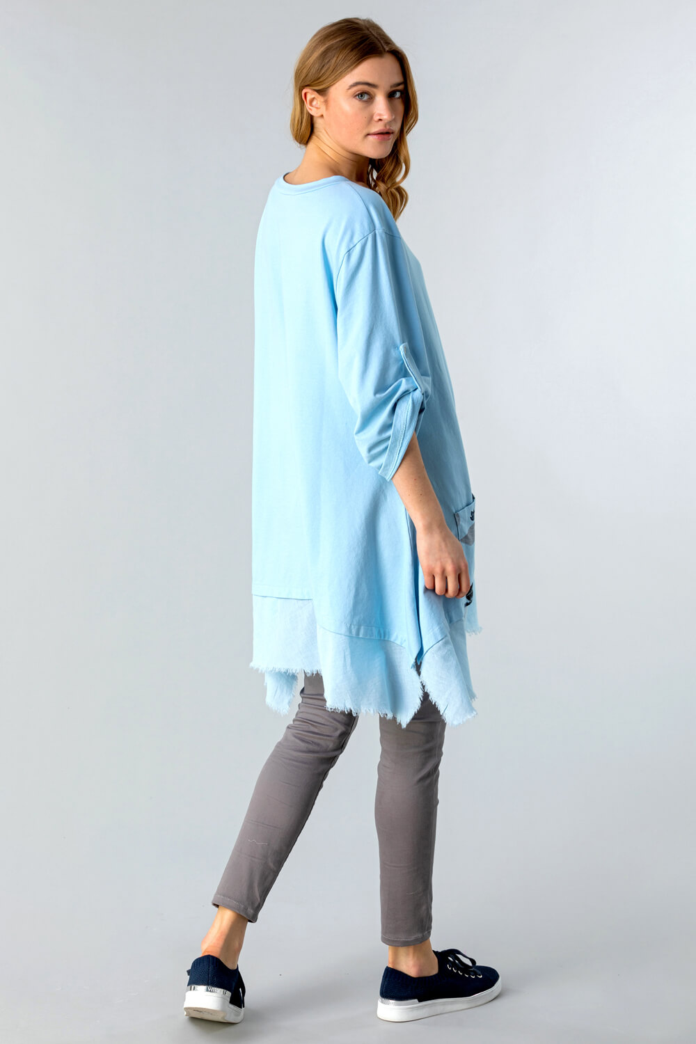Light Blue  Floral Slouchy Pocket Tunic Top, Image 2 of 4