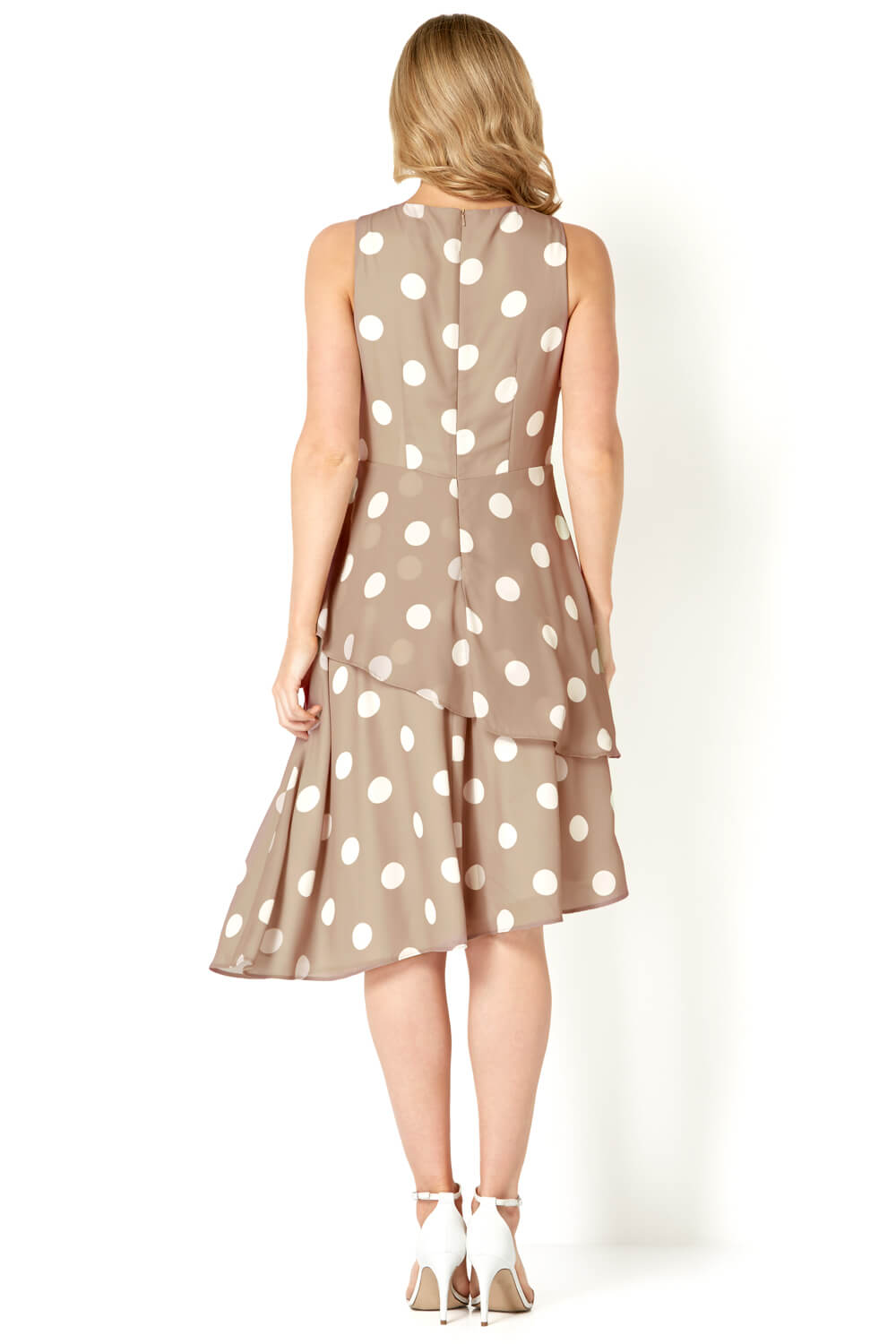 Mink Spot Print Fit and Flare Dress, Image 2 of 3