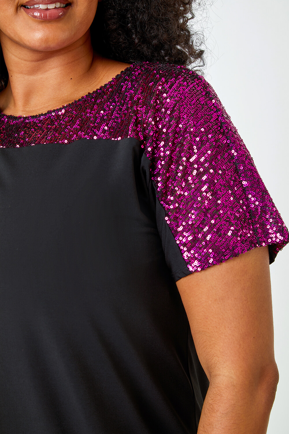 Fuchsia Curve Sequin Embellished Stretch Top, Image 6 of 7