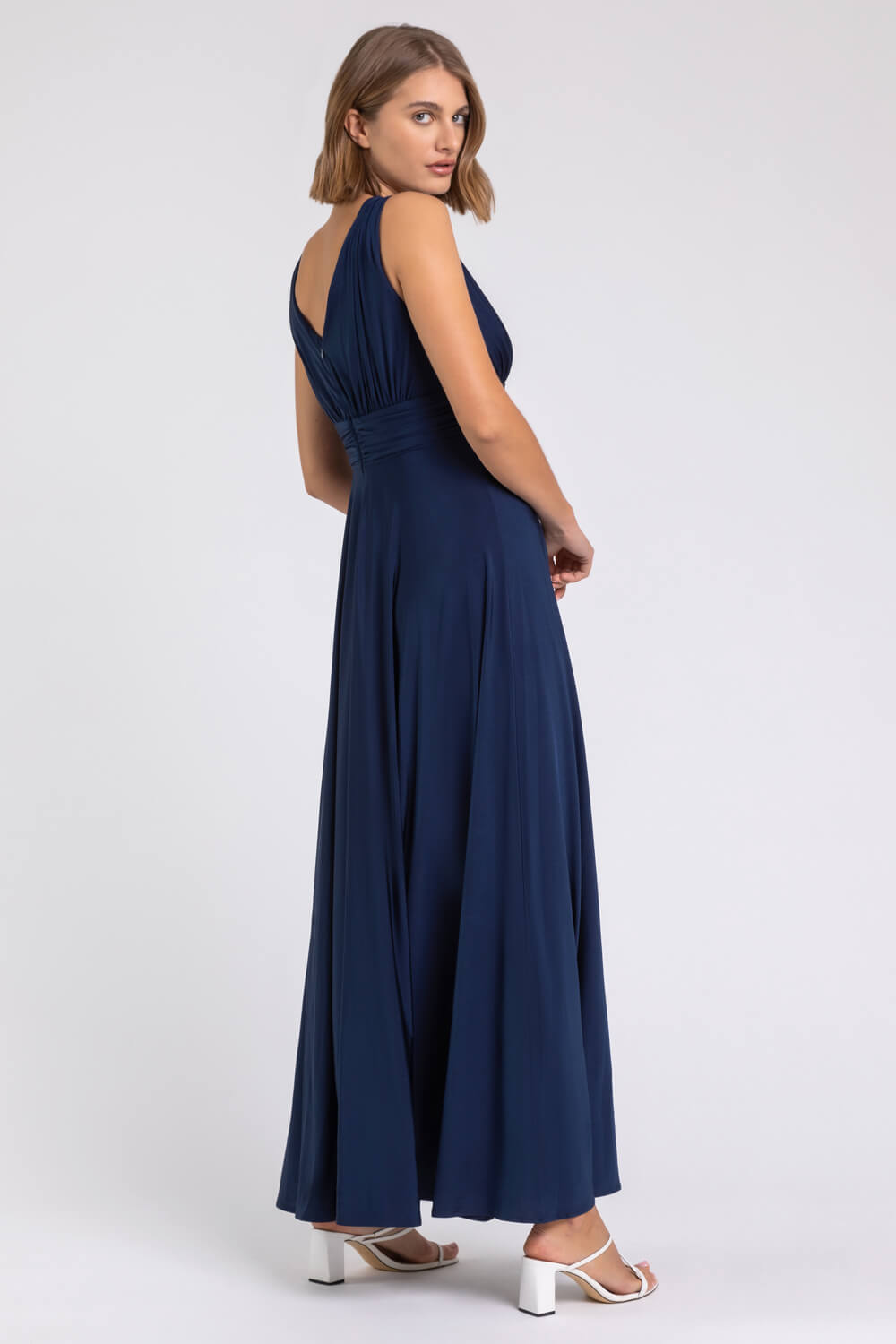 Navy  Ruched Sleeveless Stretch Maxi Dress, Image 2 of 4