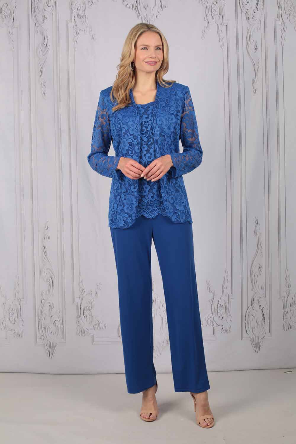 Royal Blue Julianna Lace Jacket Trouser Suit Set | Roman UK
