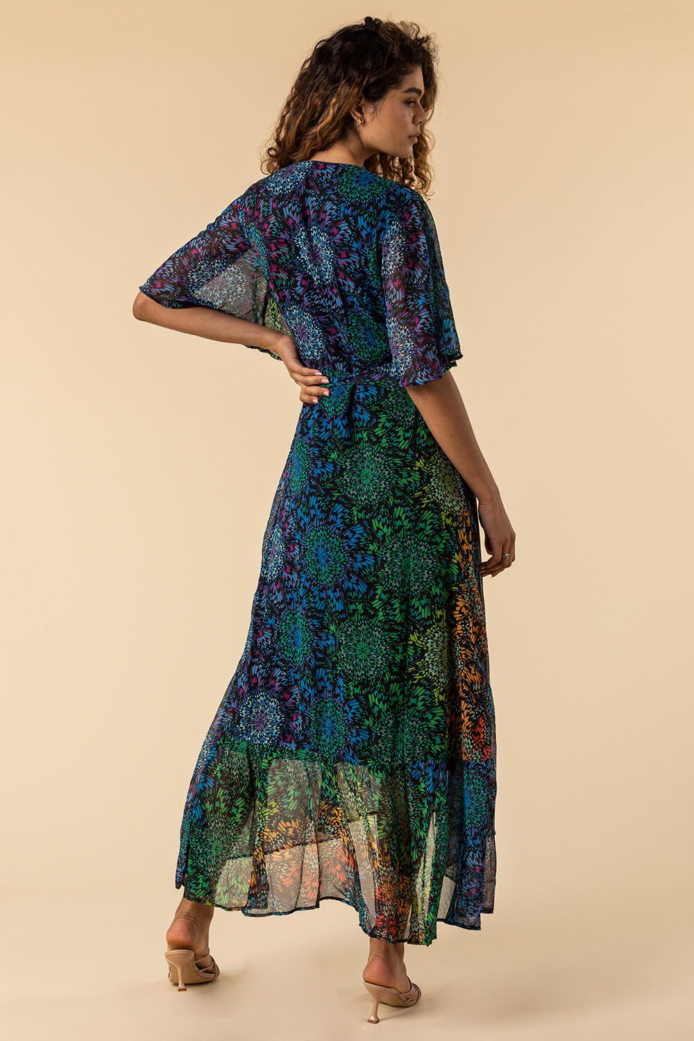 Multi  Abstract Print Maxi Wrap Dress, Image 2 of 5