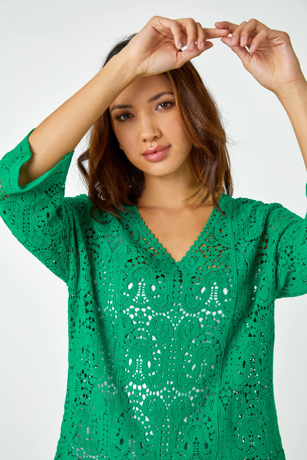 Jade Cotton Crochet Tunic Top, Image 4 of 5