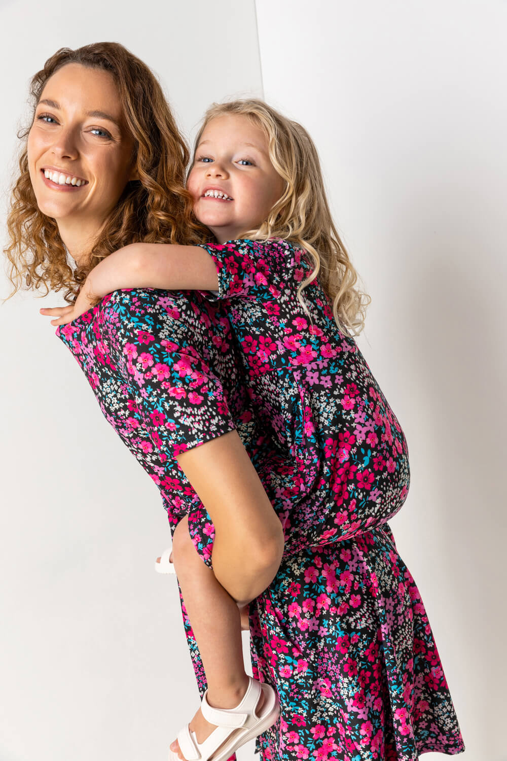 Fuchsia Girls Floral Print Skater Dress, Image 5 of 5