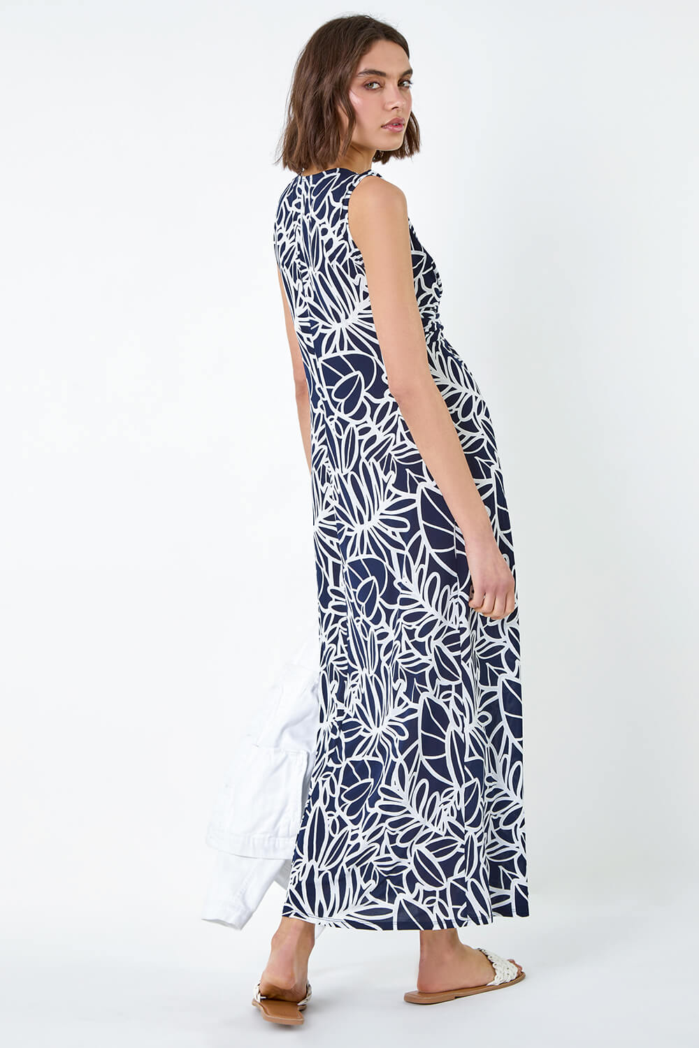 Navy  Floral Print Twist Front Maxi Dress, Image 3 of 5