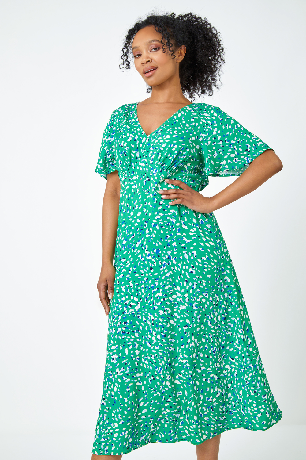 Green Petite Flute Sleeve Maxi Dress, Image 4 of 5
