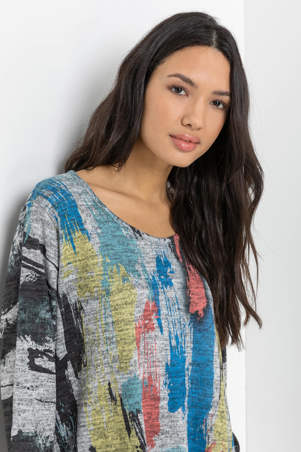 Blue Abstract Print Hanky Hem Slouch Top, Image 4 of 5
