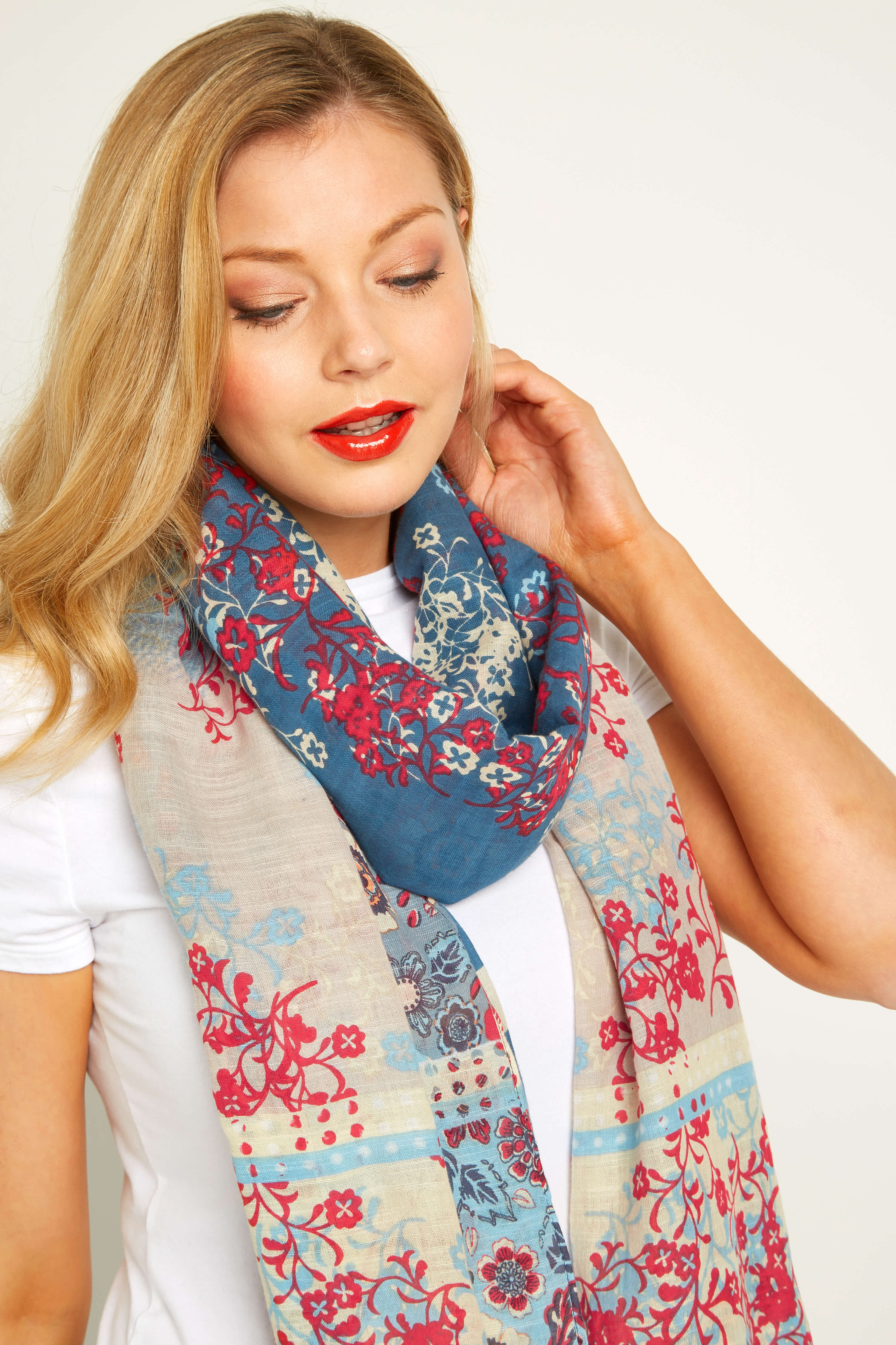 Floral Panel Scarf in Blue - Roman Originals UK