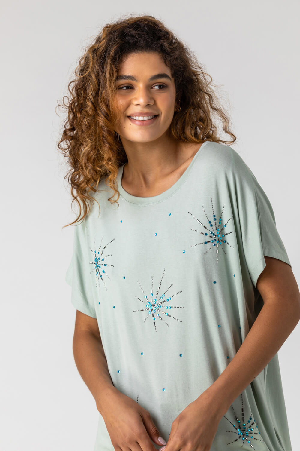 Sage Sparkle Star Embellished Top, Image 4 of 4