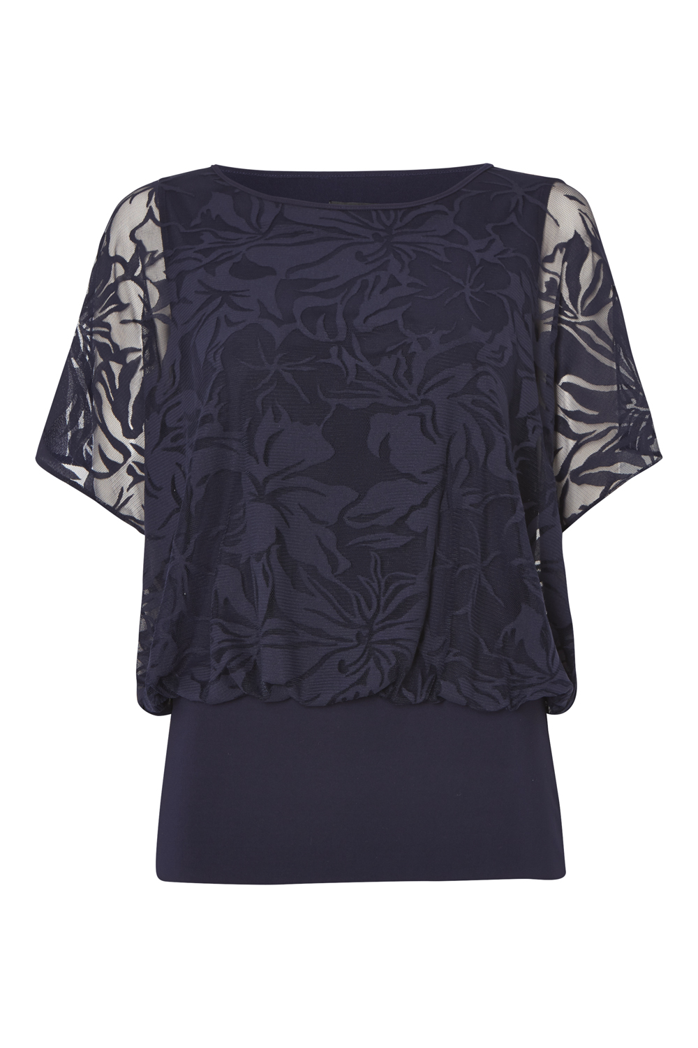 Navy  Floral Double Layer Burnout Print Top, Image 4 of 4