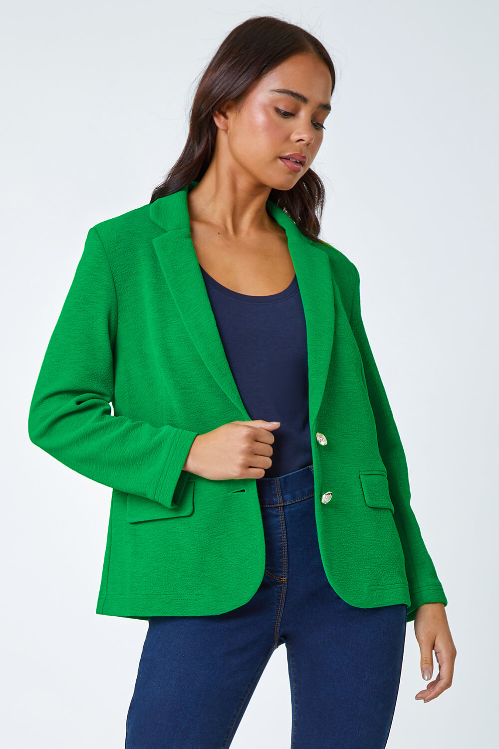 Green Petite Textured Stretch Blazer, Image 2 of 5