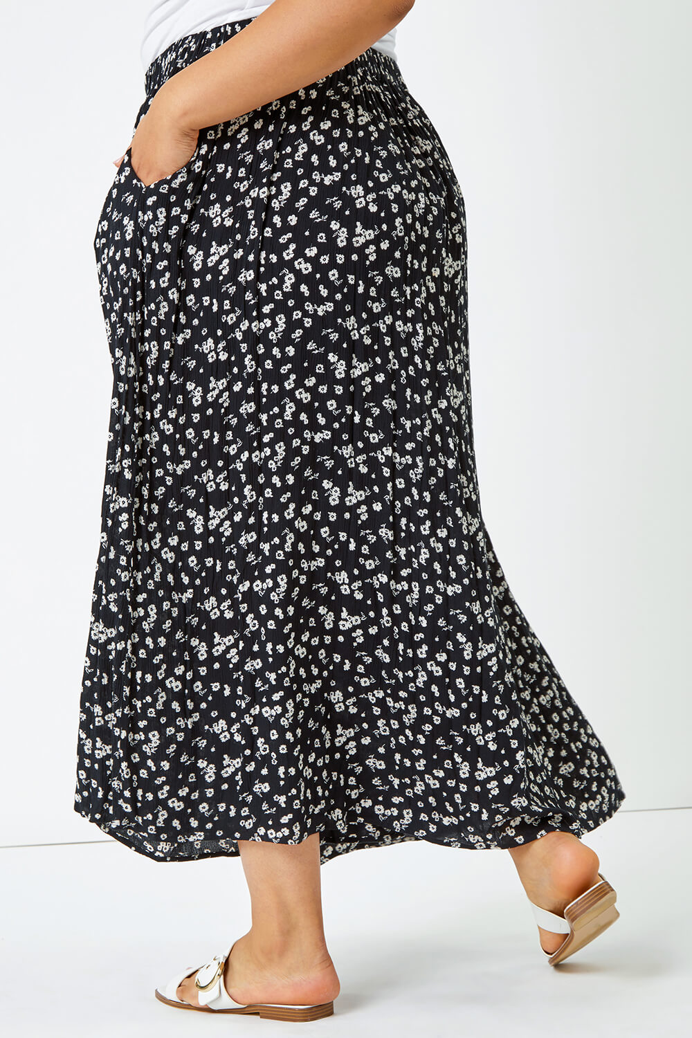 Black Curve Ditsy Floral Maxi Skirt, Image 3 of 5