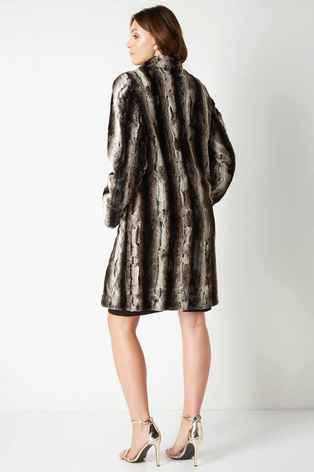 Mink Faux Fur Longline Coat, Image 3 of 4