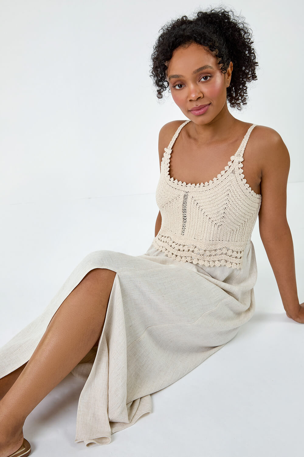 Petite Crochet Bodice Cotton Maxi Dress