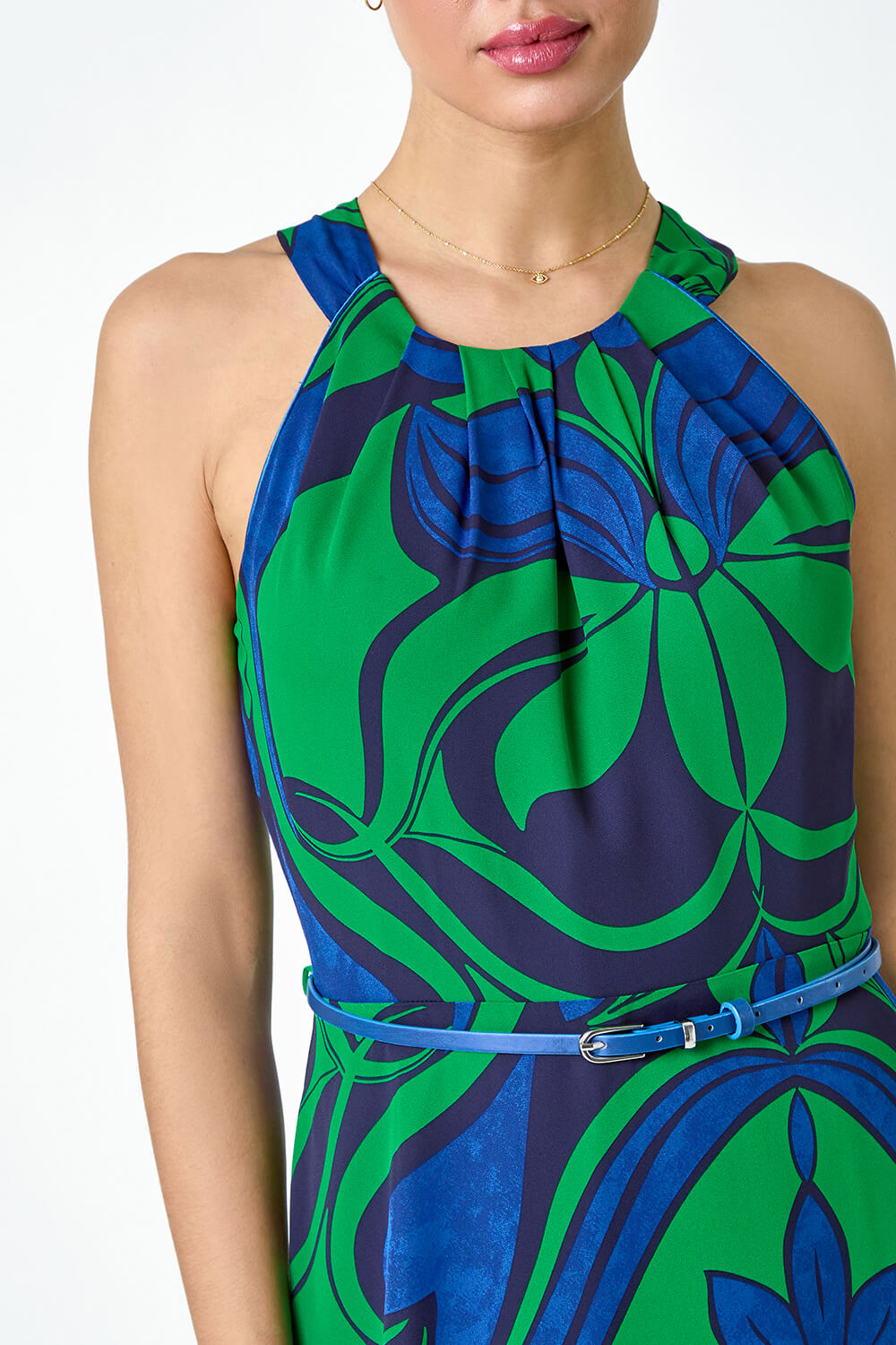 Green Abstract Print Halter Neck Maxi Dress, Image 5 of 5