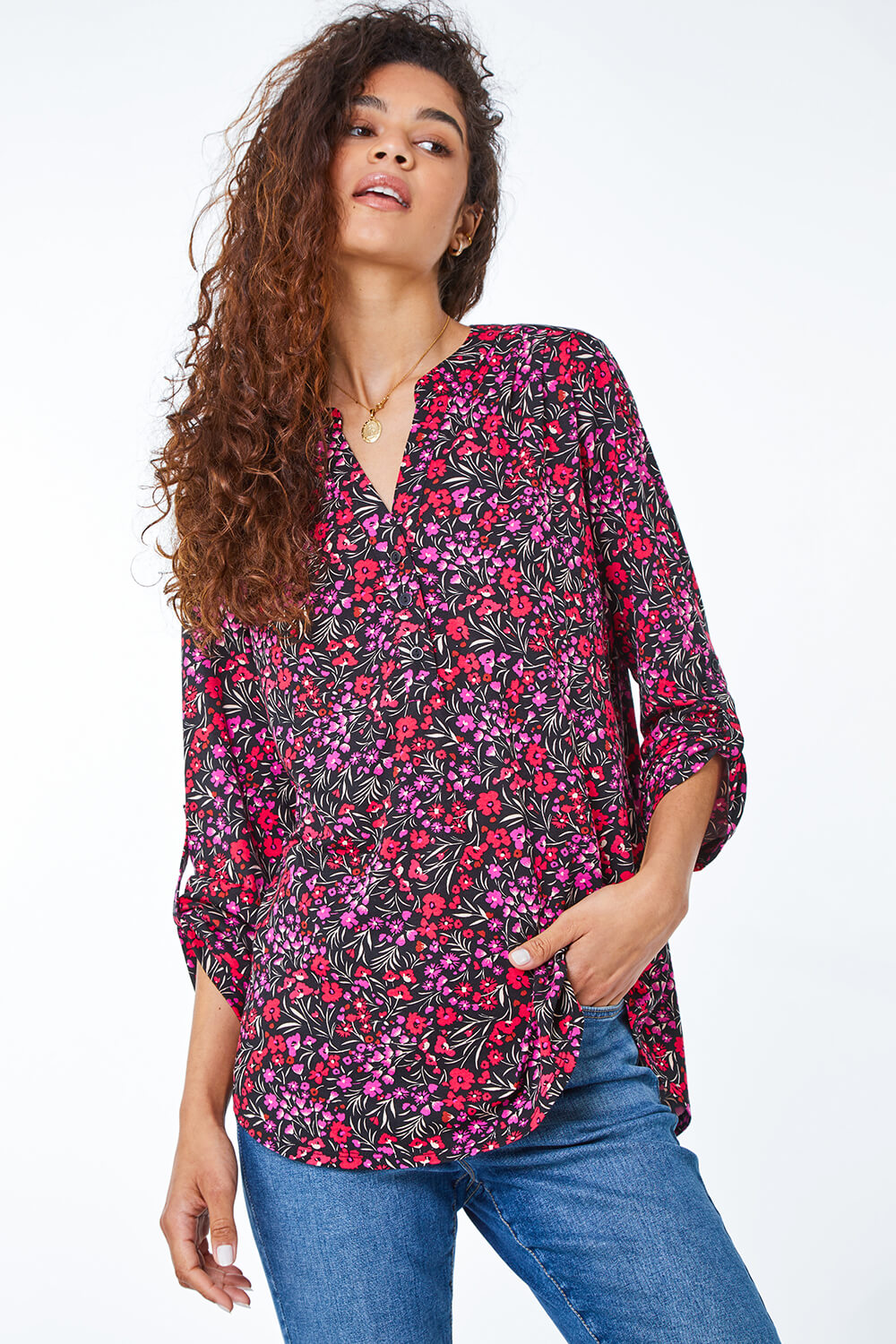 PINK Ditsy Floral Print Jersey Shirt, Image 2 of 5