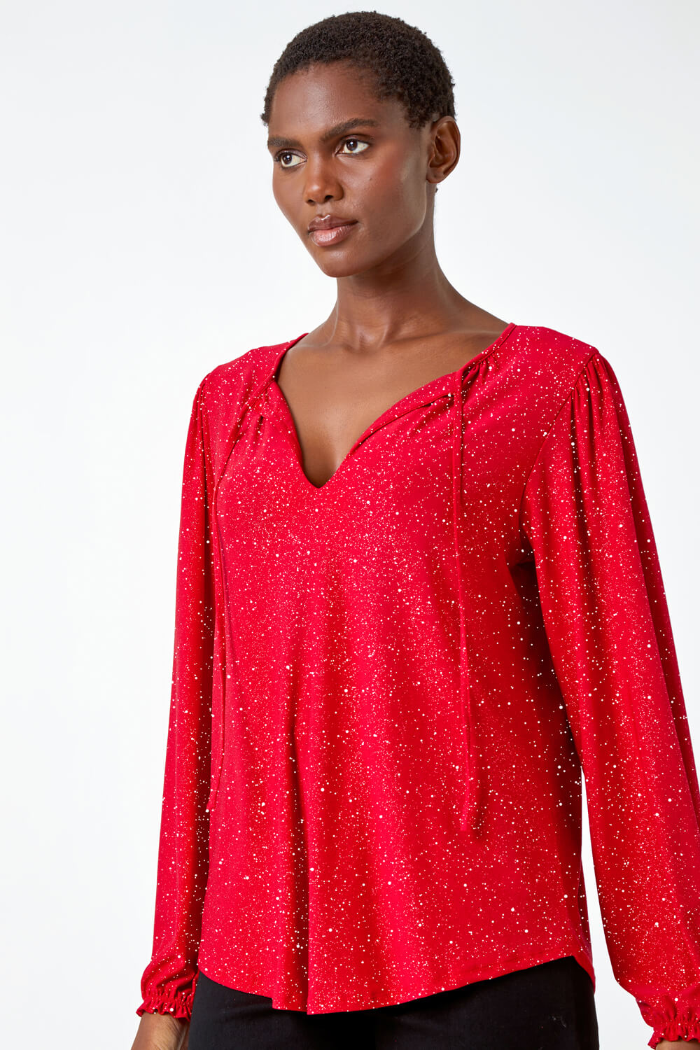 Red store glitter blouse