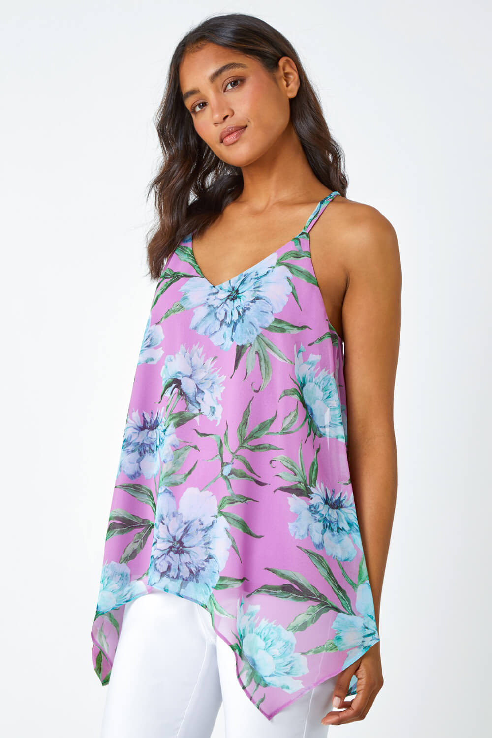 PINK Sleeveless Floral Double Layer Top, Image 3 of 6