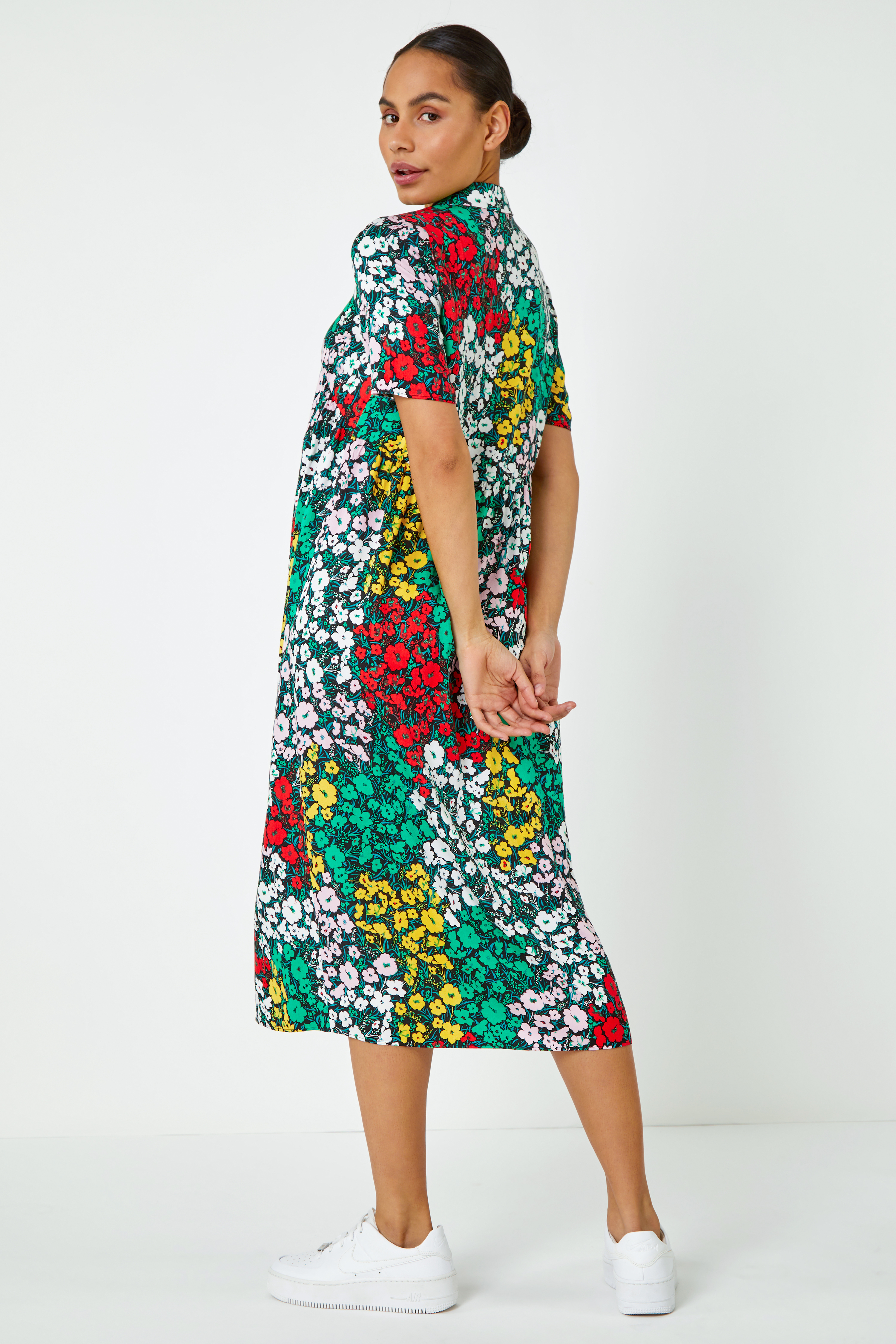 Multi  Ditsy Floral Midi Shirt Dress, Image 3 of 5