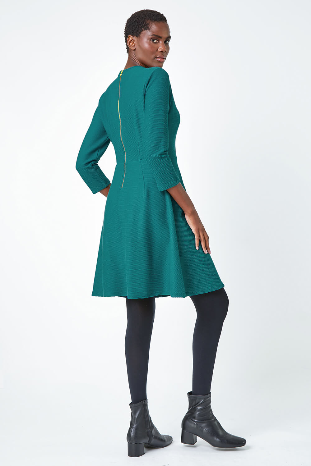 Forest  Cotton Blend Ribbed Stretch Dress, Image 3 of 5