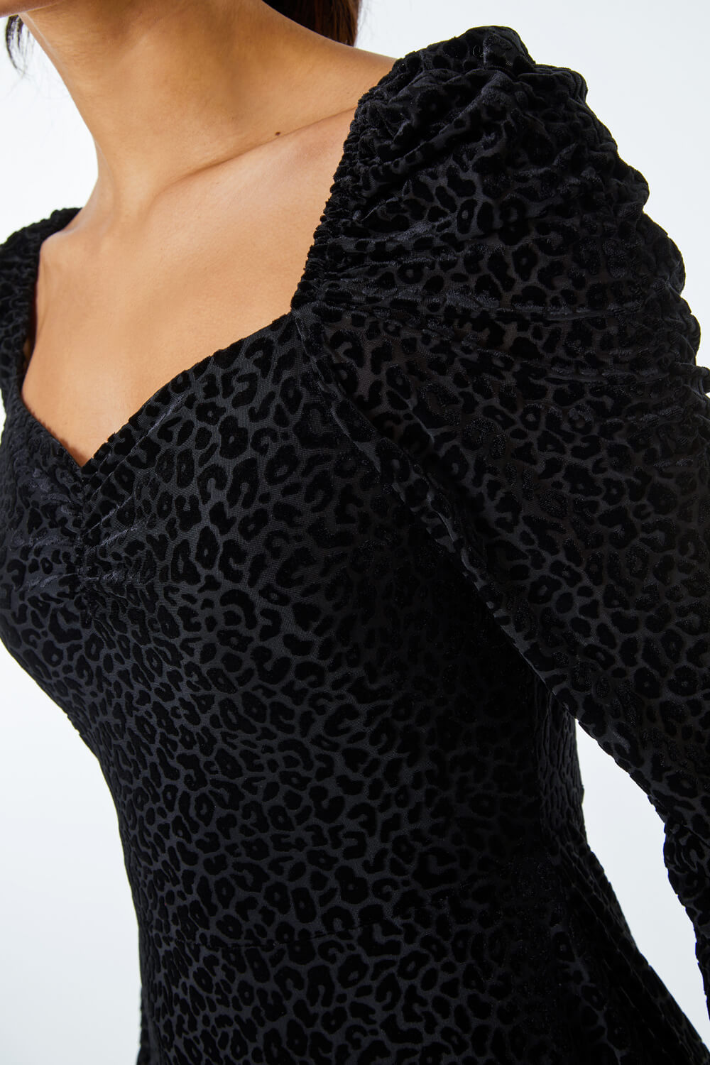 Velvet Leopard Print Sweetheart Neck Dress