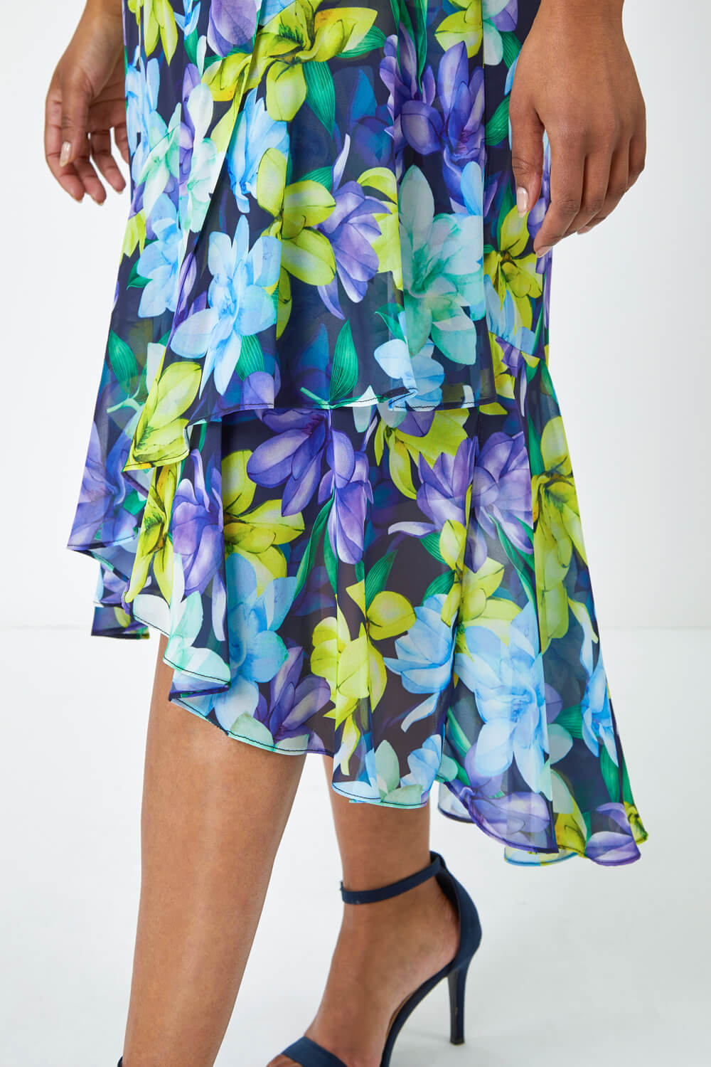 Turquoise Petite Sleeveless Frill Hem Midi Dress, Image 5 of 5
