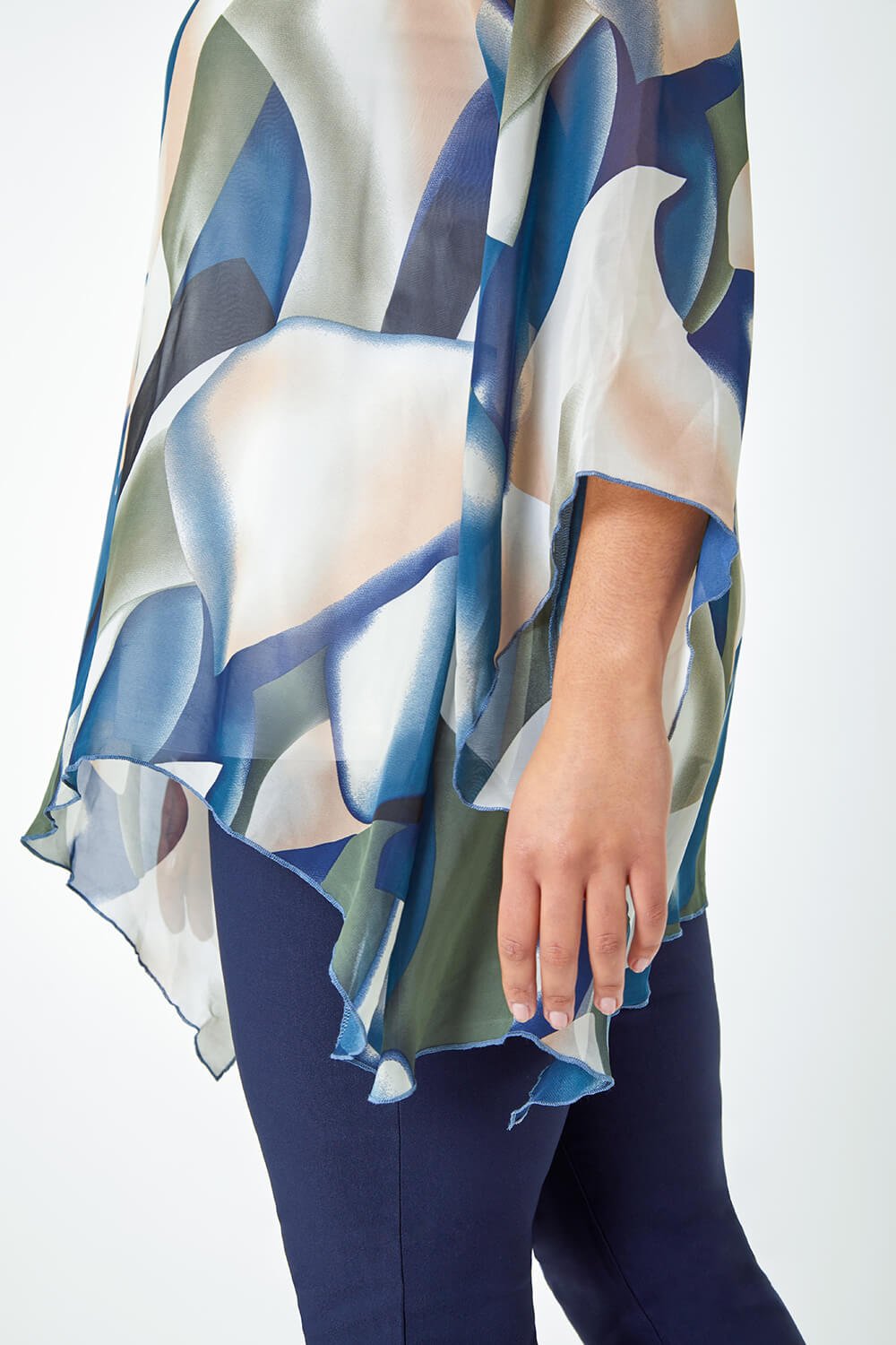 Navy  Curve Abstract Chiffon Overlay Top, Image 5 of 5