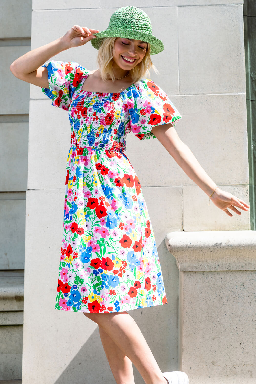 Floral Puff Sleeve Cotton Dress